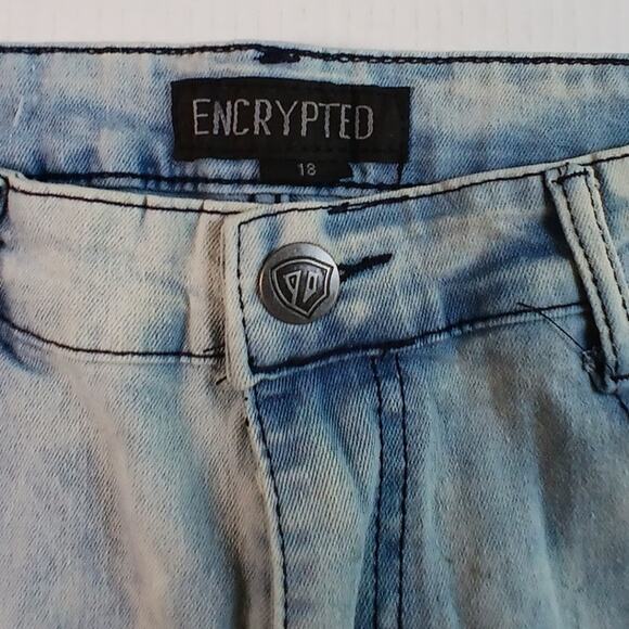 Encrypted Boys Blue Denim Graphic Rip Jeans - Size 18 - Picture 5 of 5